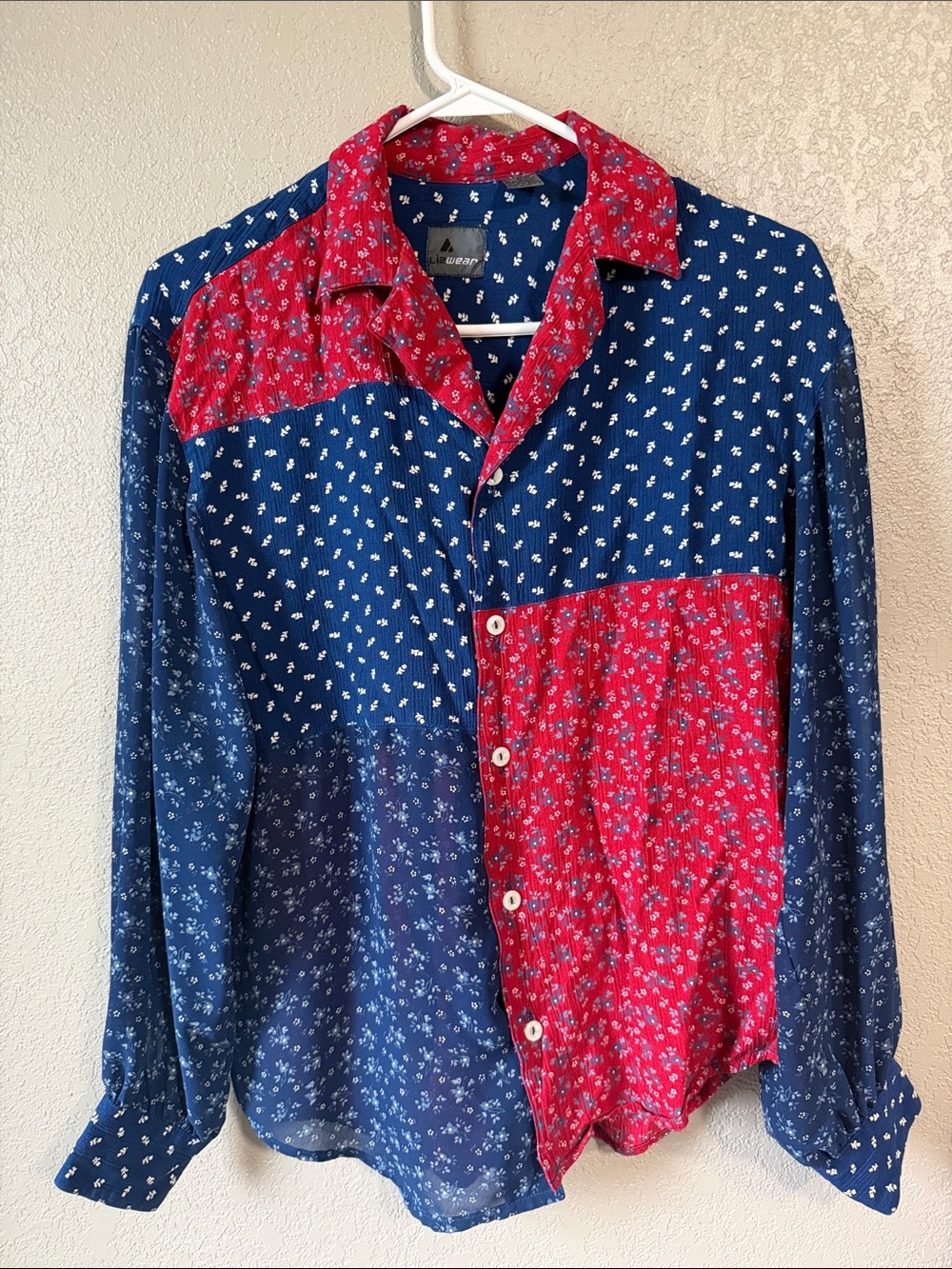 Vintage Liz Wear Floral Color block Button Down Blouse Top